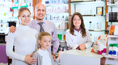 family in the pharmacy